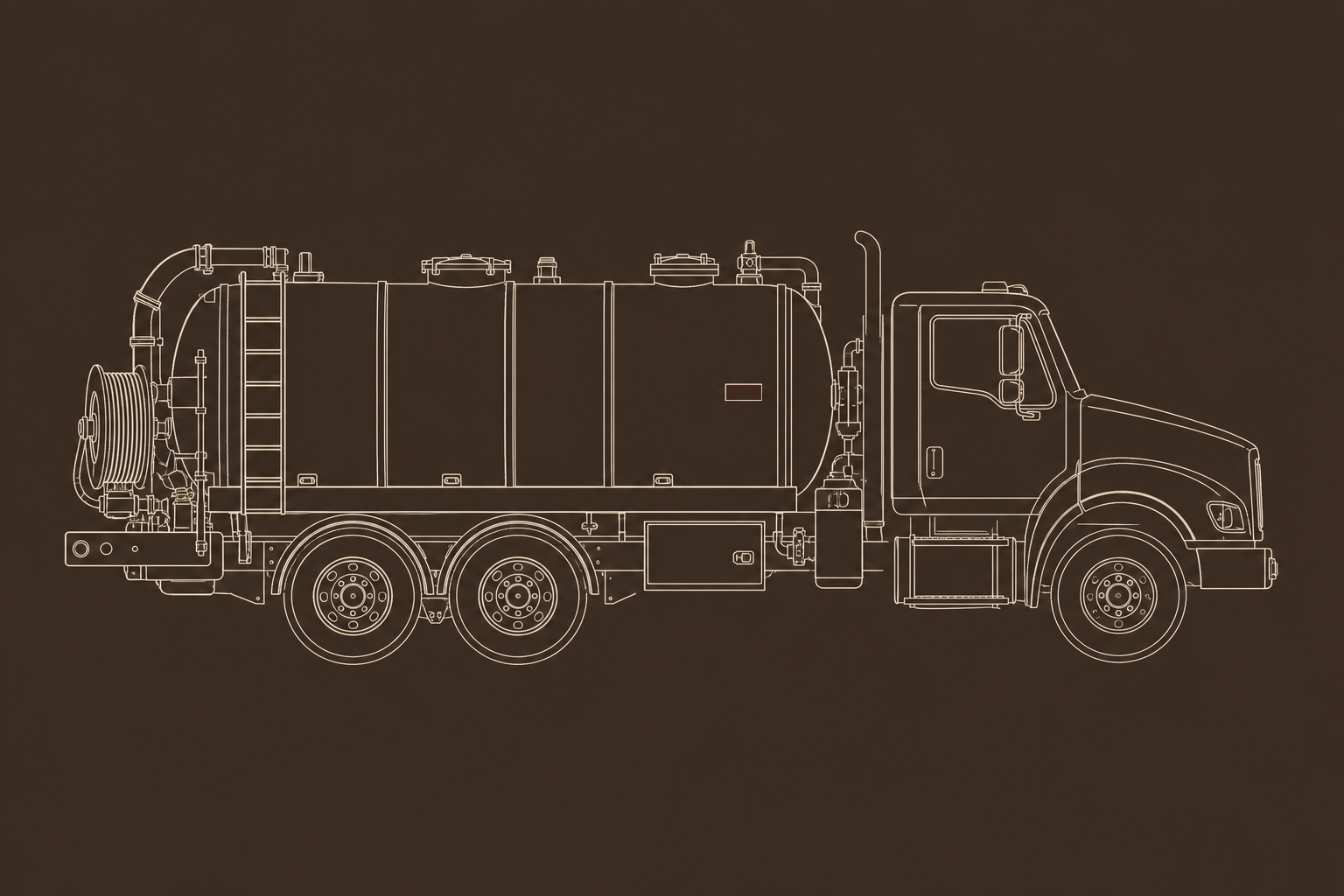 Outline illustration of a septic vacuum pump truck