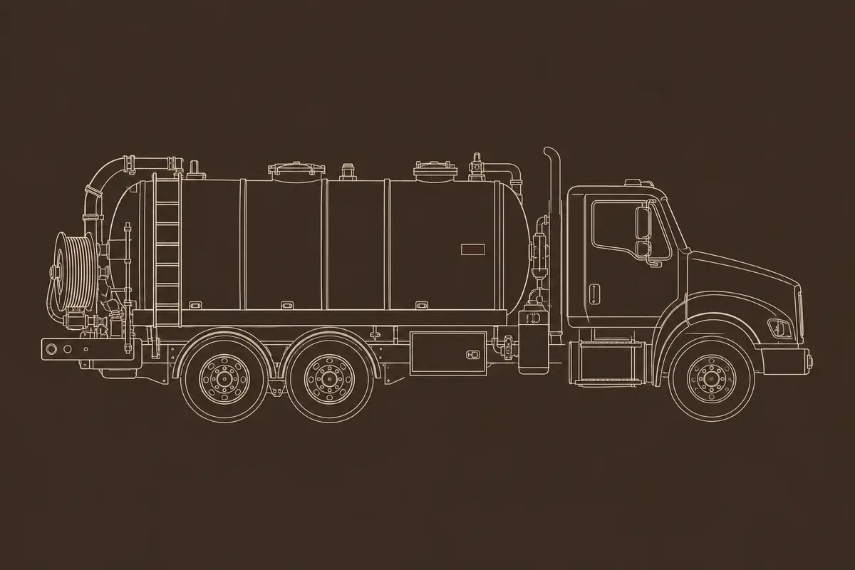 Outline illustration of a septic vacuum pump truck